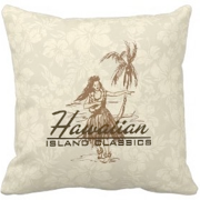 tradewinds, decorator pillow, hula girl, palm trees, hawaiian island, hibiscus, hawaii, aloha shirt