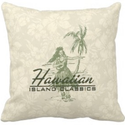 tradewinds, decorator pillow, hula girl, palm trees, hawaiian island, hibiscus, hawaii, aloha shirt