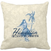 tradewinds, decorator pillow, hula girl, palm trees, hawaiian island, hibiscus, hawaii, aloha shirt