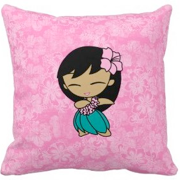 decorative pillows,wahine, girls, hibiscus, hula girls, aloha honeys