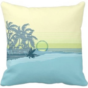 decorator pillows, big sunset, beach, surfers, surfing, Hawaii, Hawaiian, palm trees, waves, stripes, pinstripes, awning stripe