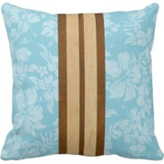 decorator pillows, sunset beach, surfboard, surfers, surfing, Hawaii, Hawaiian, stripes, koa wood, beech wood, hibiscus, pareau