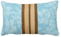 decorator pillows, sunset beach, surfboard, surfers, surfing, Hawaii, Hawaiian, stripes, koa wood, beech wood, hibiscus, pareau