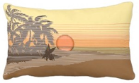 decorator pillows, big sunset, beach, surfers, surfing, Hawaii, Hawaiian, palm trees, waves, stripes, pinstripes, awning stripe